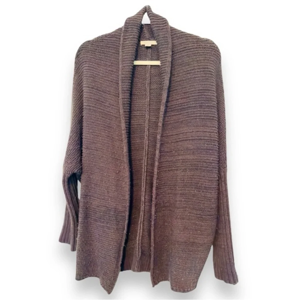 COZY CASUAL Chunky Cocoon Cardigan Open Front Woven Sweater Dark Brown & Black